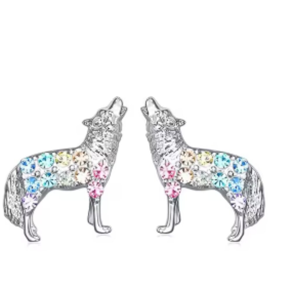 Wolf Rhinestone Stud Earrings